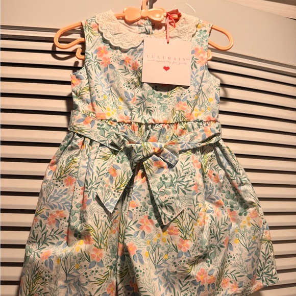 lulurain Other - Girls' Floral Lace-Collar Dress in Pastel Green by